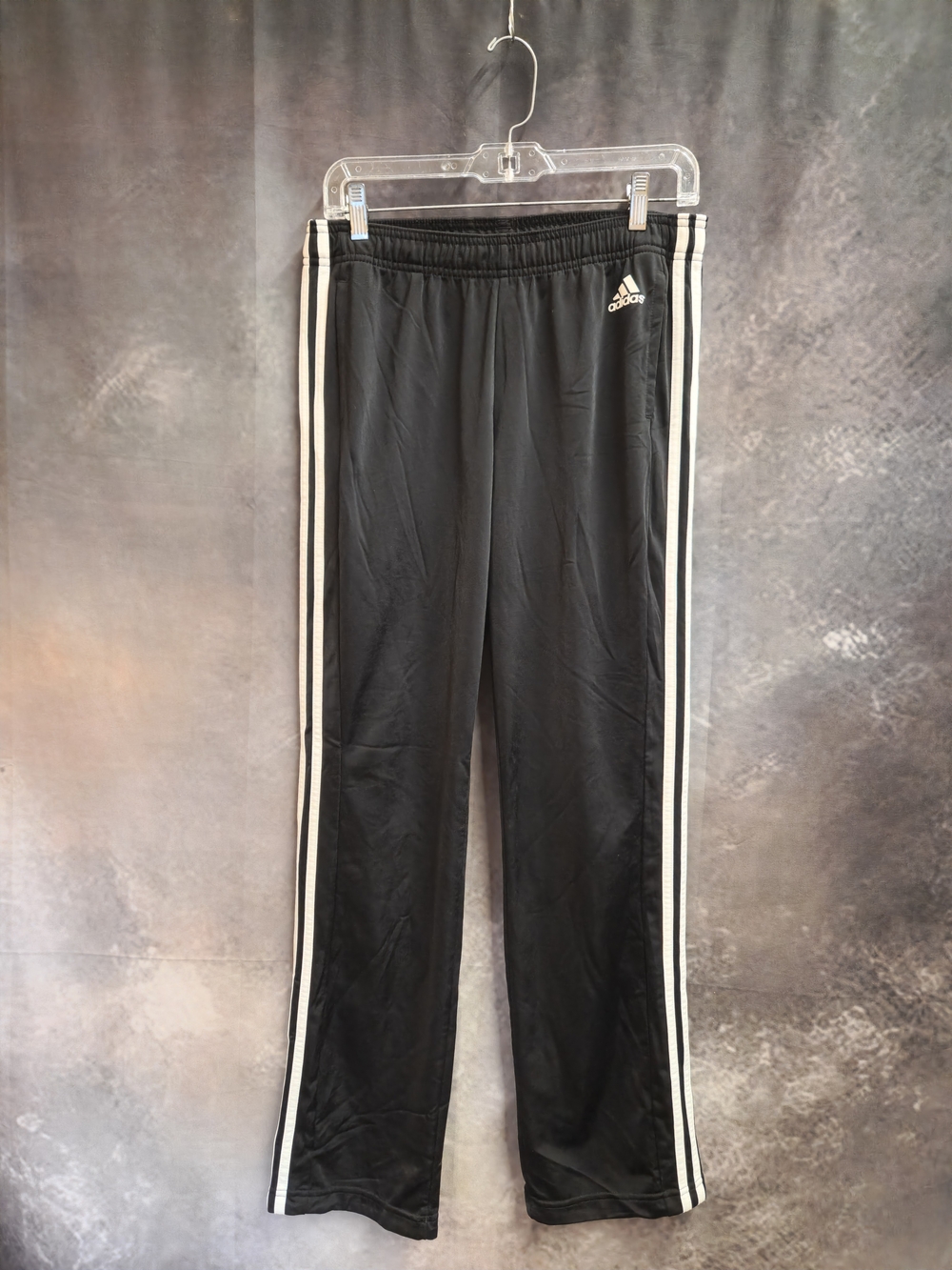 Adidas Women's Black Polyester Track Pants with White Stripes - Size Medium